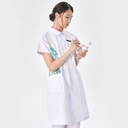 Cralom Flower Print Nurse Gown - ICU Robe Medical Scrub Uniform