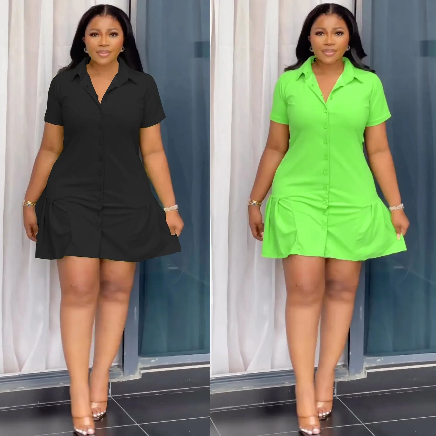 Cralom Casual Loose Dress | Short Sleeve Lapel Button | Summer 2025