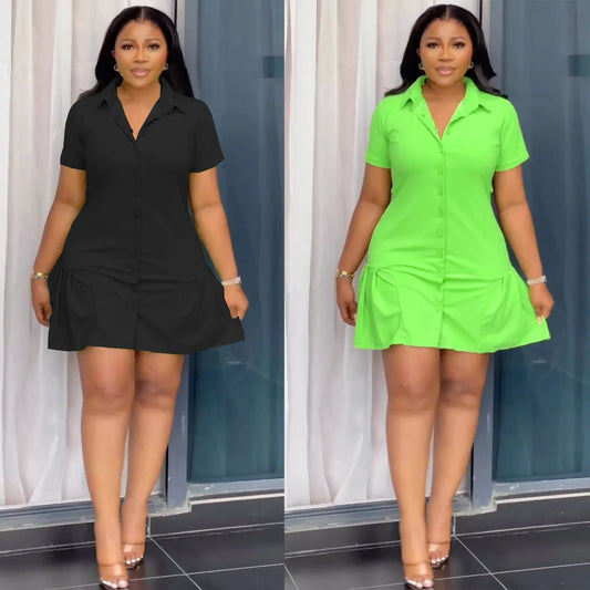 Cralom Casual Loose Dress | Short Sleeve Lapel Button | Summer 2025