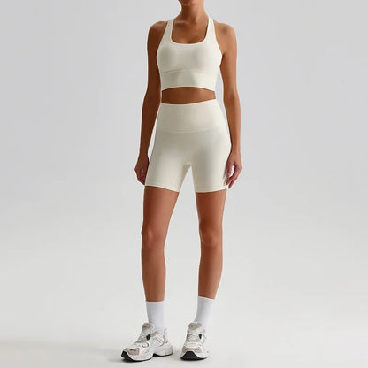 Cralom Seamless Yoga Set: Backless Bra & Booty-Lifting Shorts for Gym & Running