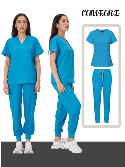 Cralom Multicolor Beauty Scrubs Set for Women: Top + Straight Pant Uniform