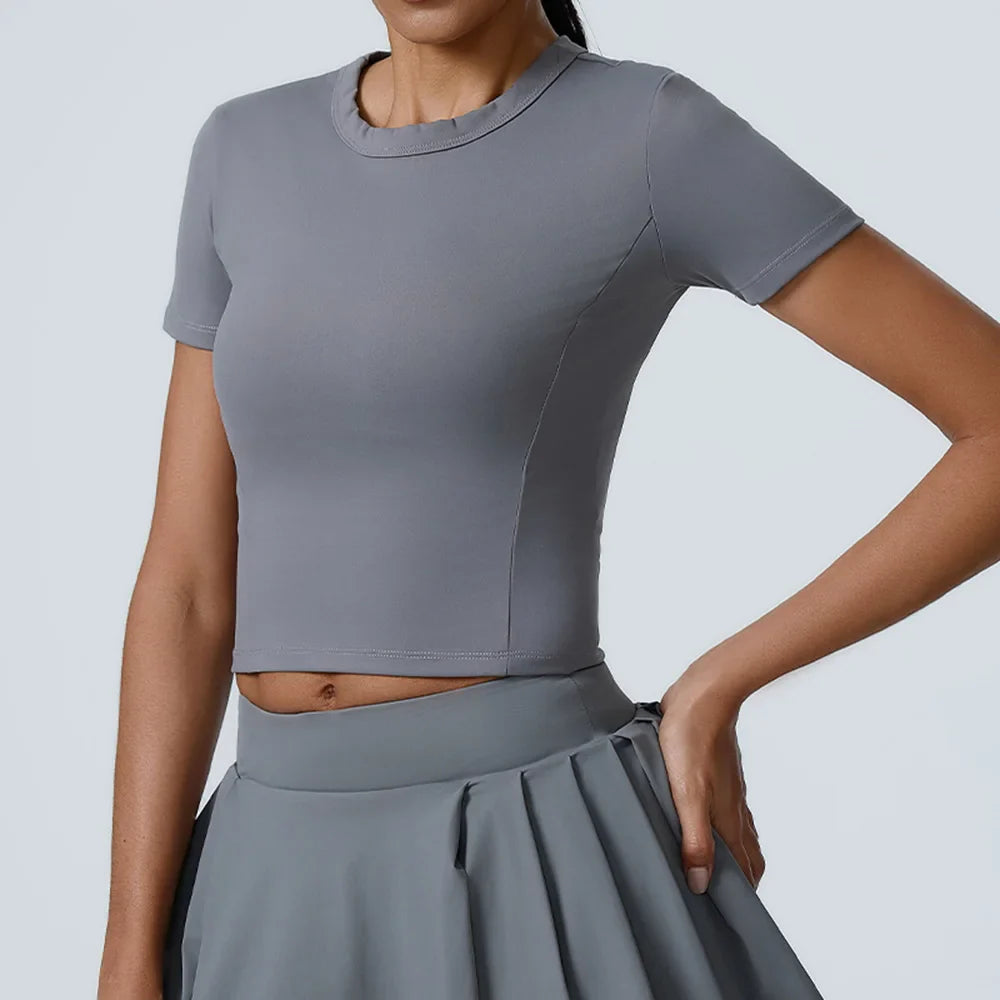 Cralom Yoga High Elastic Fitness Top: Short Sleeve Dance Running Gym Workout Tee