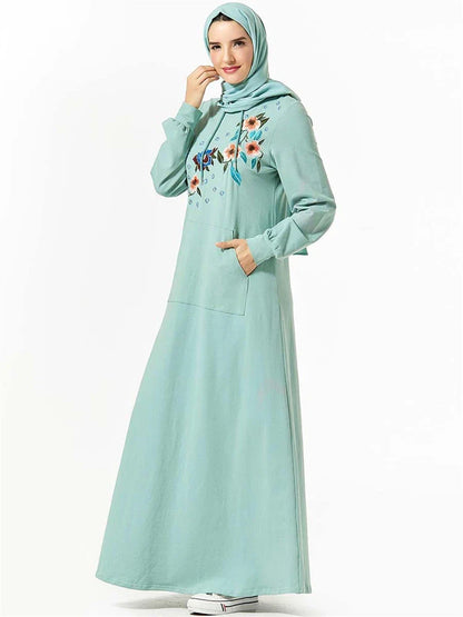 Cralom Green Ramadan Eid Abaya Kaftan Robe for Muslim Women