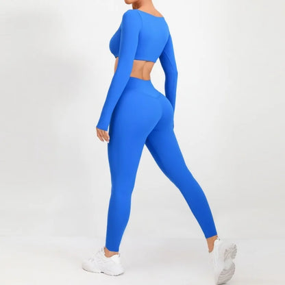 Cralom Seamless Yoga Set: Booty Lifting Leggings & Long Sleeve Top