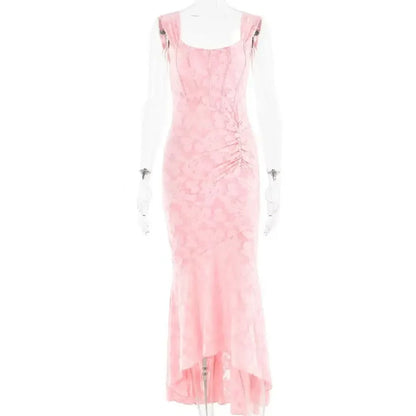 Cralom Embroidered Spaghetti Strap Midi Dress