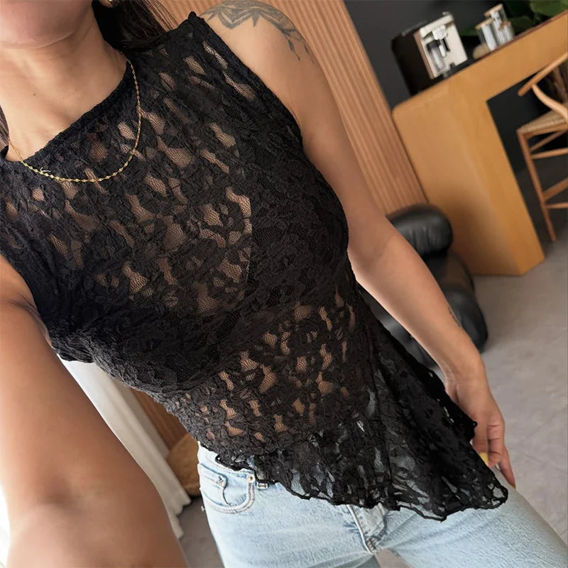 Cralom Lace Sleeveless Tank Top - Summer 2025 Elegant Slim Fit