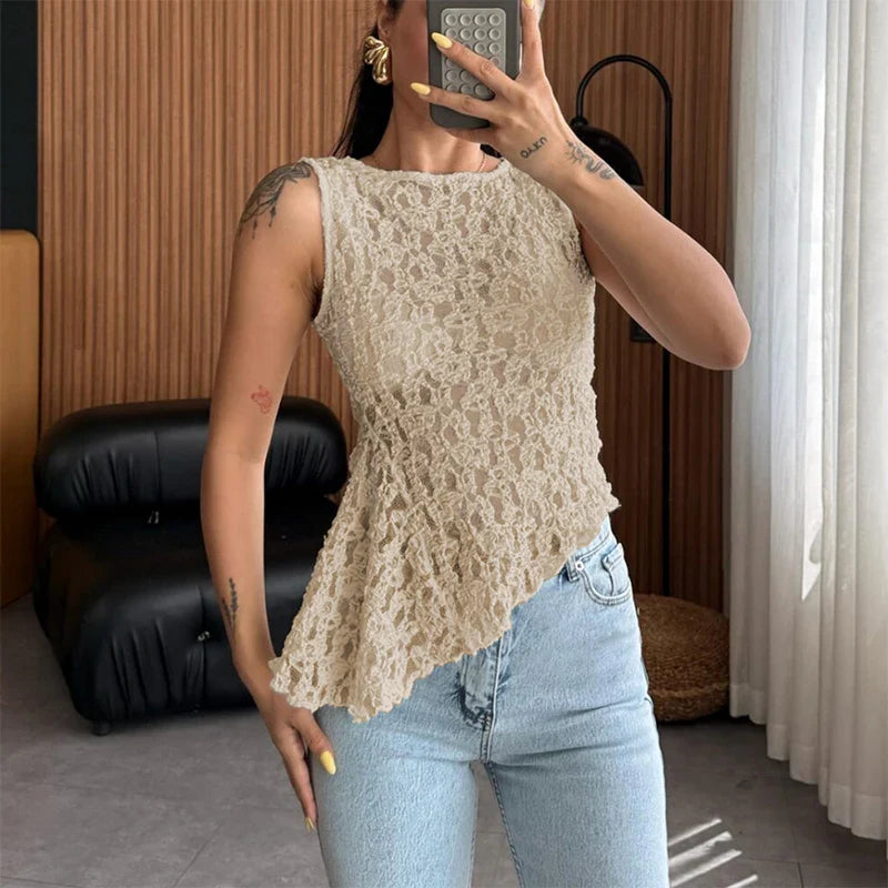 Cralom Lace Sleeveless Tank Top - Summer 2025 Elegant Slim Fit