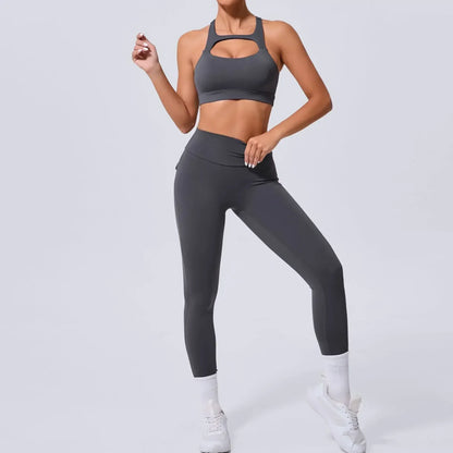 Cralom Seamless Yoga Set: High Waist Leggings & Beauty Back Vest for Workout