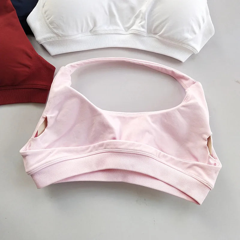 Cralom Yoga Halter Sports Bra Open Back Padded Crop Top Gym Fitness Running Top