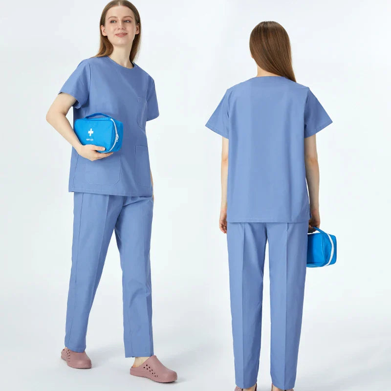 Cralom Women's Crew Neck Scrub Set - 3 Pocket Solid Workwear