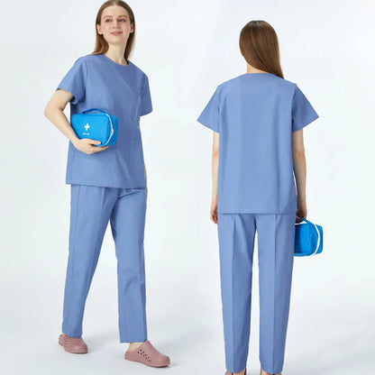 Cralom Women's Crew Neck Scrub Set - 3 Pocket Solid Workwear