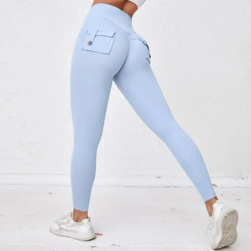 Cralom Seamless Yoga Leggings with Hip-lifting Design & Pocket