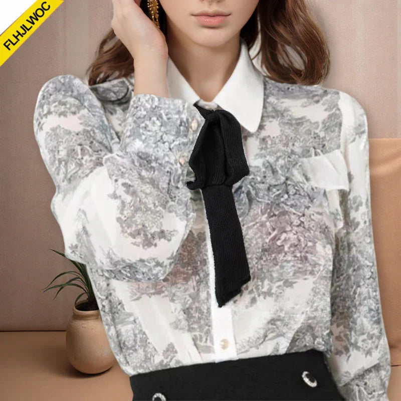 Cralom Long Sleeve Preppy Style White Collar Blouse