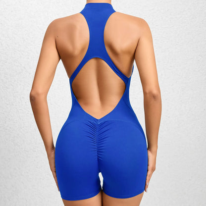 Cralom Seamless Yoga Bodysuit: Zip-Front Peach Booty Ruched One-Piece