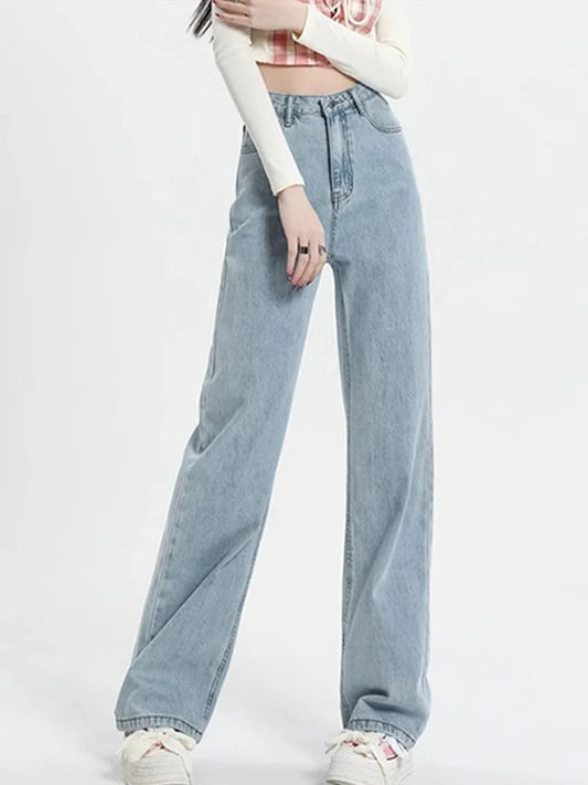 Cralom Vintage Pink High Waist Wide Leg Jeans Women's Streetwear