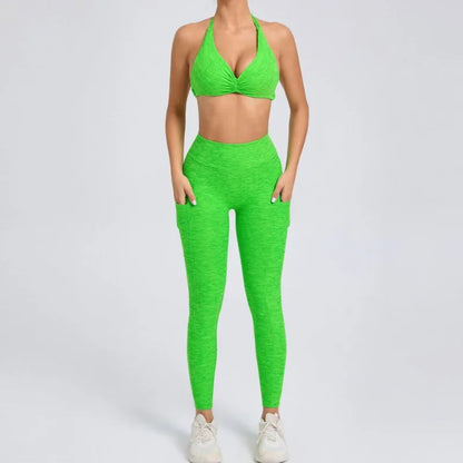Cralom Color-Block High Waist Yoga Set - Slim Fit Bra & Pants