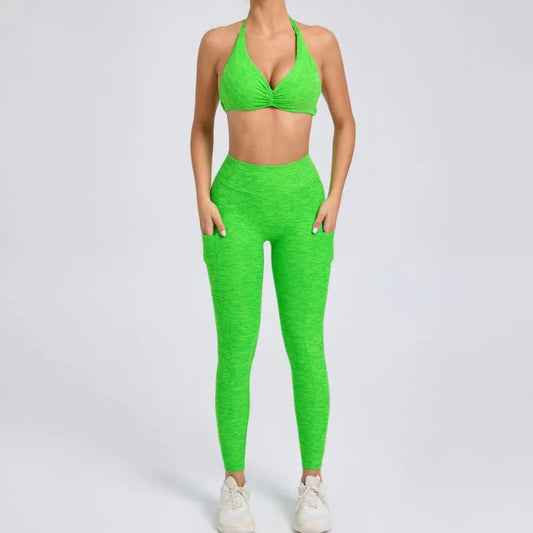Cralom Color-Block High Waist Yoga Set - Slim Fit Bra & Pants