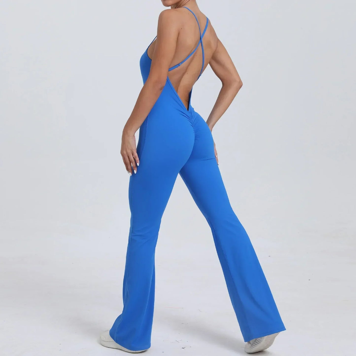 Cralom Cross Strap Yoga Jumpsuit - Flared Leg Fitness Suit