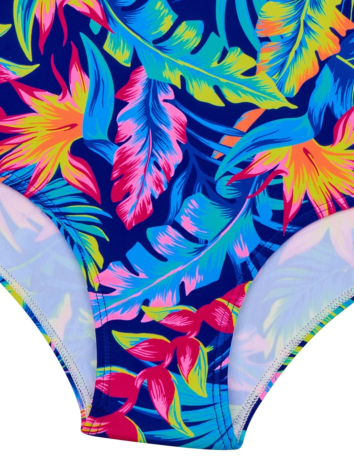 Girls Boyleg Shorts One-Piece Swimsuit, Long Sleeve, Colorful Leaves Print - Cralom