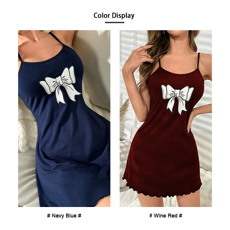 Cralom Frill Trim Backless Nightdress - Soft Casual Print Nightgown