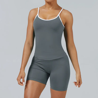 Cralom Yoga Set: Backless Sports Vest & Quick-Dry Leggings for Gym & Pilates