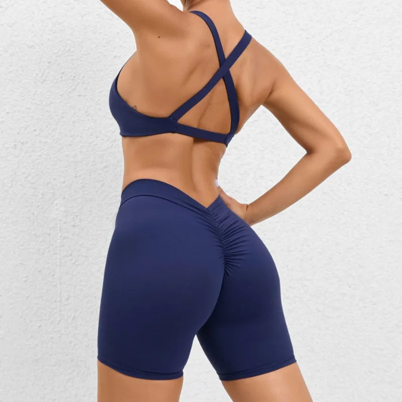 Cralom Yoga Fitness Set: High-Waist Hip-Lifting Shorts & Sports Bra for Running Gym