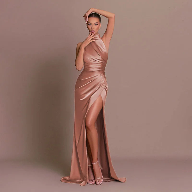 Cralom Women's Stand Collar Sleeveless Slit Dress - Slimming Summer 2025