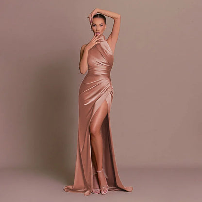 Cralom Women's Stand Collar Sleeveless Slit Dress - Slimming Summer 2025