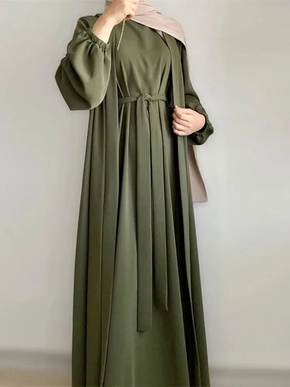 Cralom Ramadan Eid Abaya Kaftan Set with Hijab, Kimono & Dress