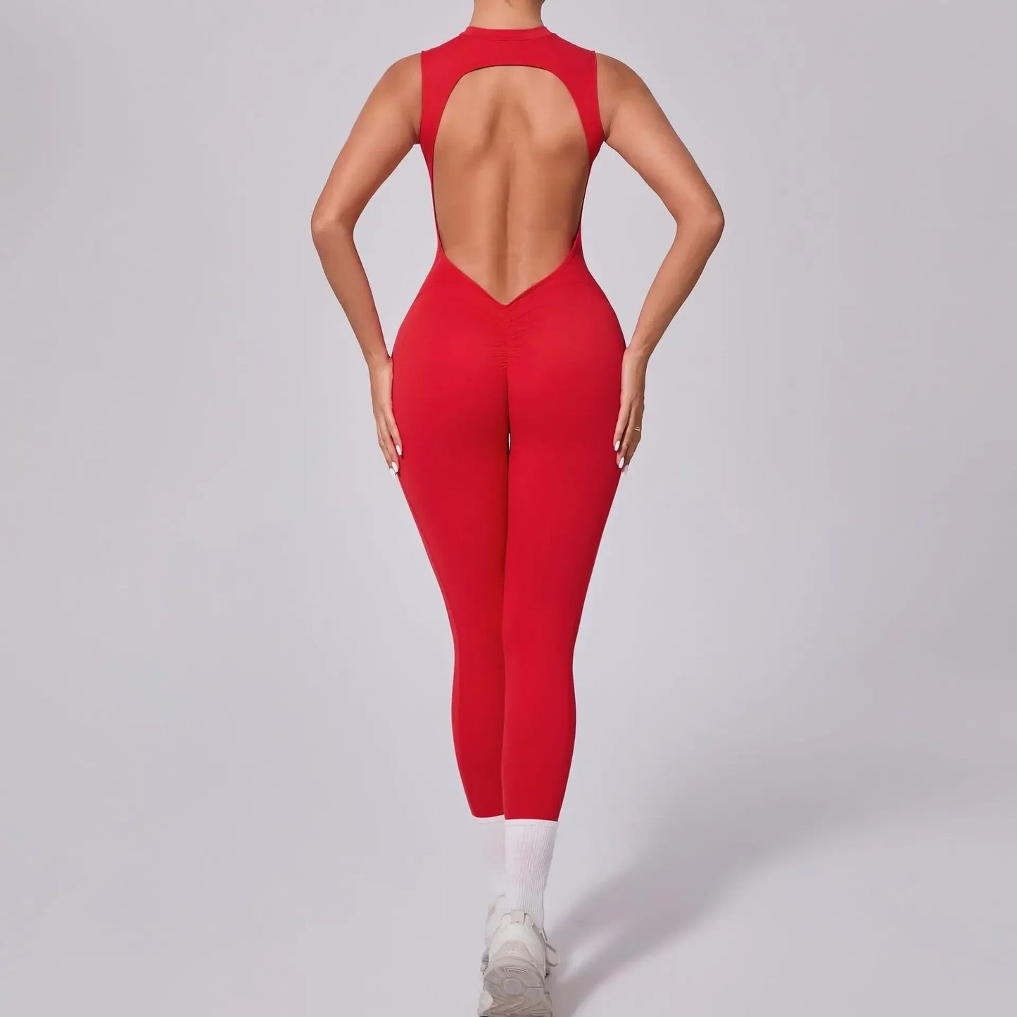 Cralom Women's High-Elasticity Yoga Fitness Jumpsuit, Bare Back, Lift Buttocks