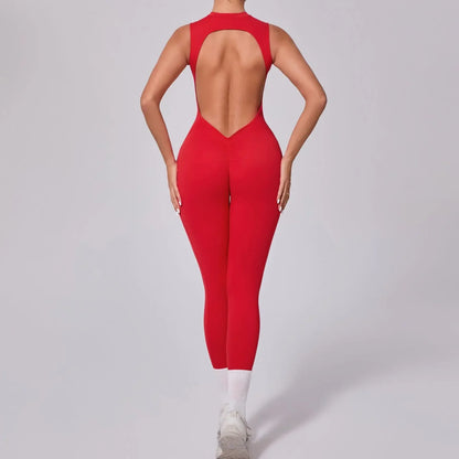 Cralom Women's High-Elasticity Yoga Fitness Jumpsuit, Bare Back, Lift Buttocks