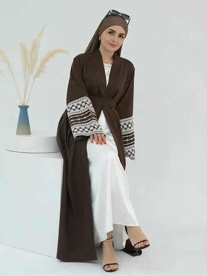 Cralom Embroidered Kimono Abaya Kaftan Dress
