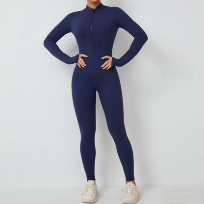 Cralom Zip-front Yoga Jumpsuit: Comfortable Bodysuit for Women's Gym & Fitness