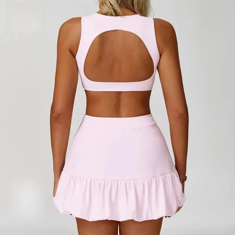 Cralom Seamless Yoga Set: Sports Bra, Anti-Slip Shorts, Tennis Skirt