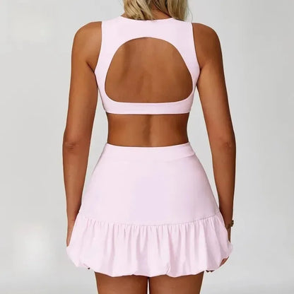 Cralom Seamless Yoga Set: Sports Bra, Anti-Slip Shorts, Tennis Skirt