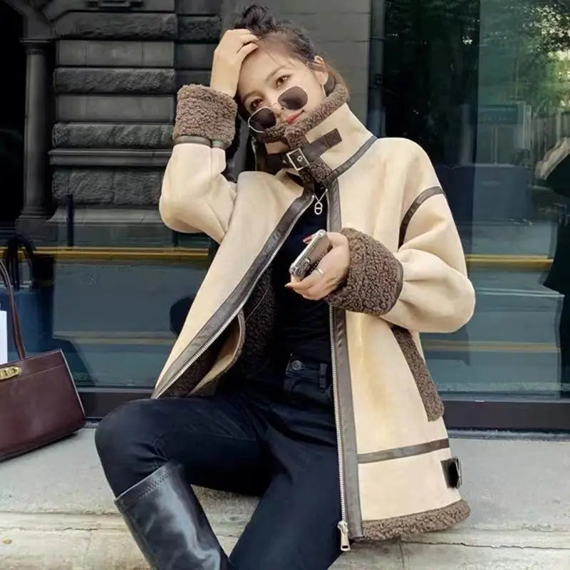 Cralom Biker Fleece Wool Coat for Women: Winter Outerwear 2024