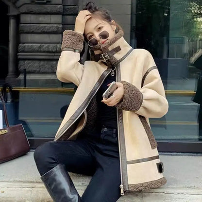 Cralom Biker Fleece Wool Coat for Women: Winter Outerwear 2024