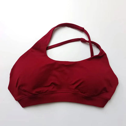Cralom Asymmetric High Support Halter Sports Bra for Women - Backless Fitness Activewear
