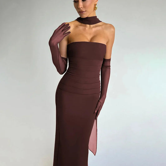 Cralom Strapless Waist Cinching Long Skirt - Elegant & Sexy Hip Hugging Dress