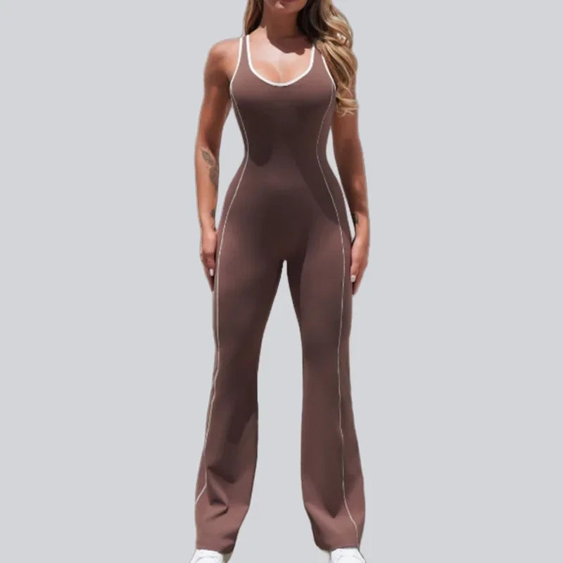 Cralom Color-Block Yoga Bodysuit with Booty-Lifting Flare Pants
