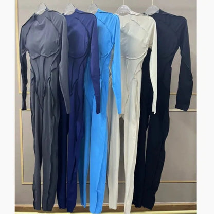 Cralom Seamless Backless Yoga Bodysuit - Slim Fit Long Sleeve One-Piece