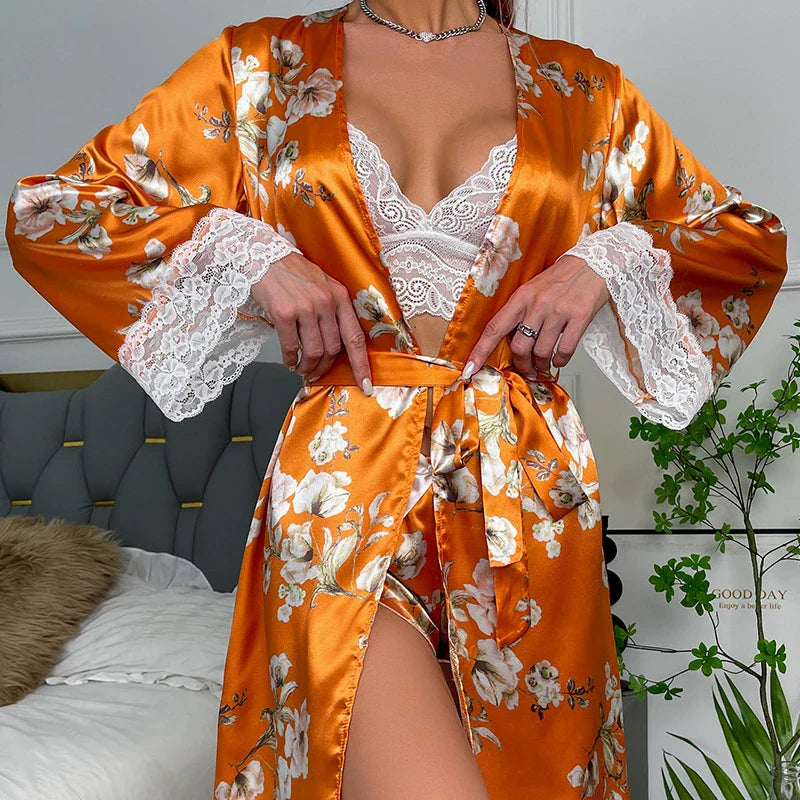 Cralom Lace Cardigan Nightgown: Sexy Floral Pajamas for Women