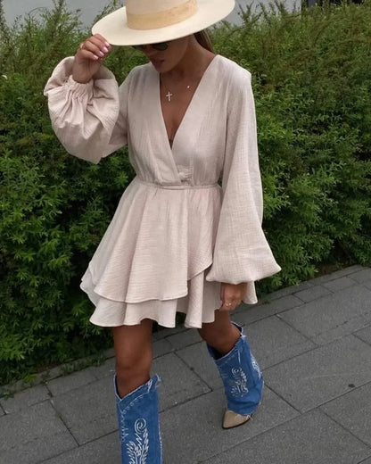 Cralom Deep V-neck Layered Summer Dress