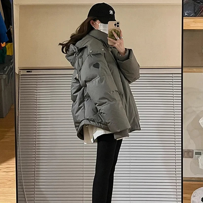 Cralom Winter College Love Hooded Down Cotton Padded Jacket