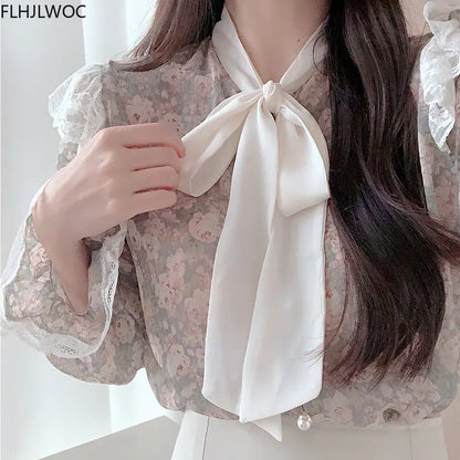 Cralom Retro Ruffles Bow Tie Shirt White