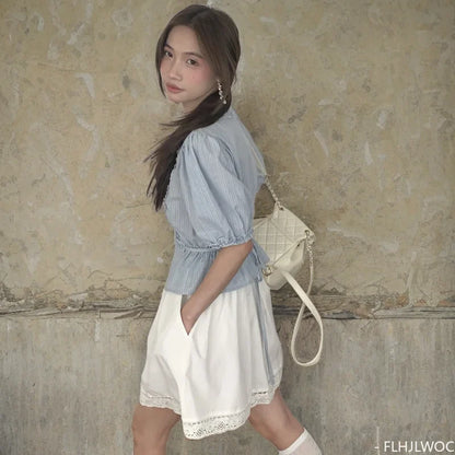 Cralom Peplum Ruffles Top: Short Sleeve Summer Blouse for Women