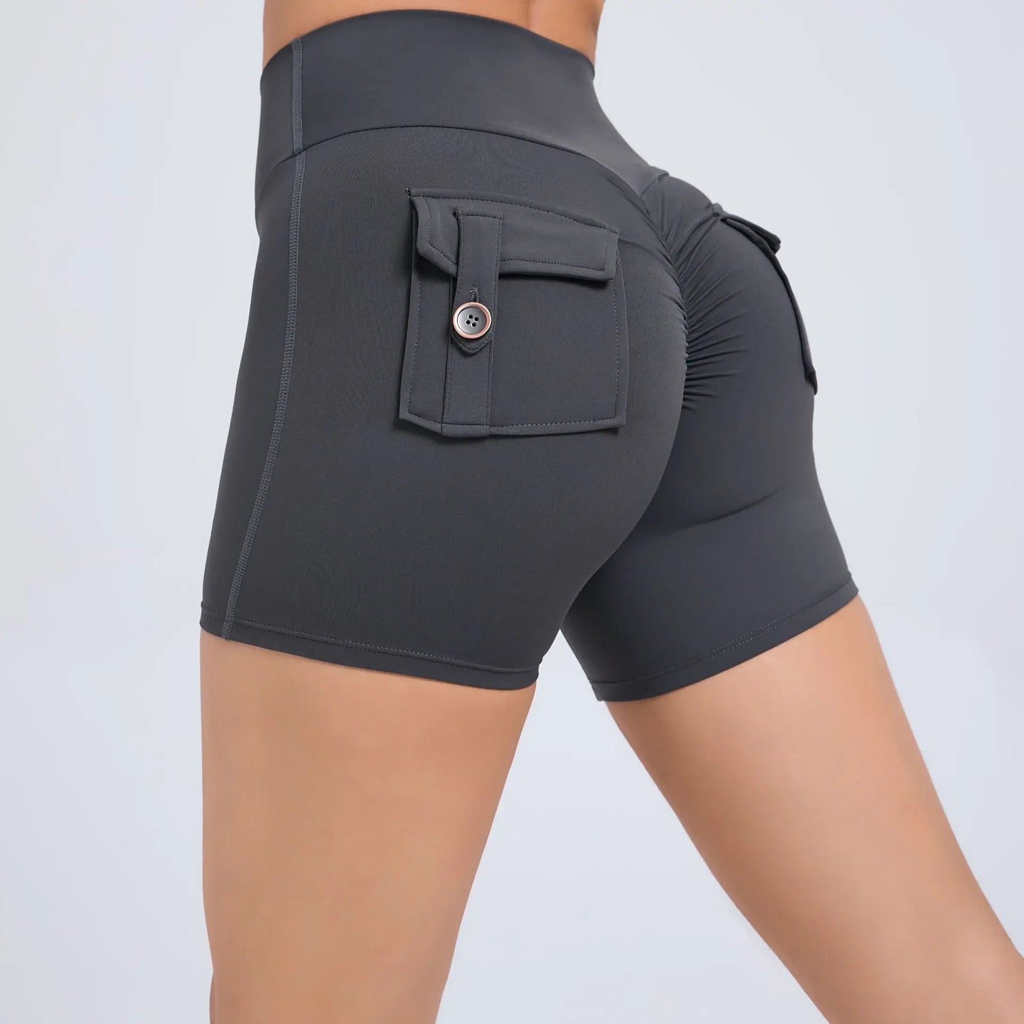 Cralom Peach Lifting Yoga Shorts - High Waist Stretchy Fitness Shorts