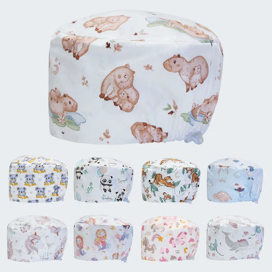 Cralom Animal Print Surgical Caps: Cotton Nurse Hats