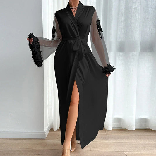 Cralom Lace Trim V-Neck Pajama Robe: Soft, Sexy Sleepwear for Date Night