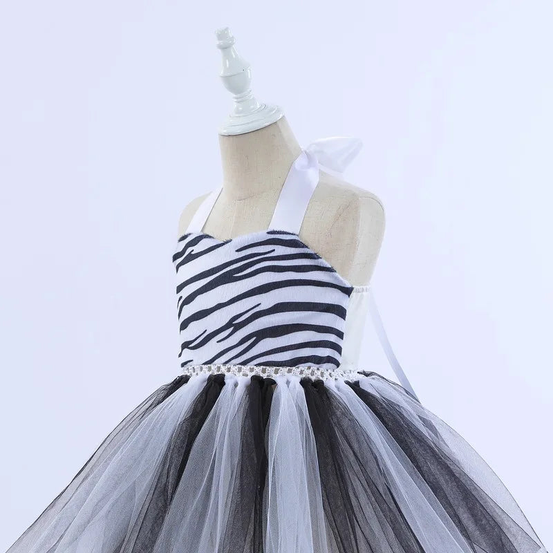 Cralom Zebra Mesh Tutu Dress Set with Hair Hoop Tail - [specific, concise, and brand-focused]